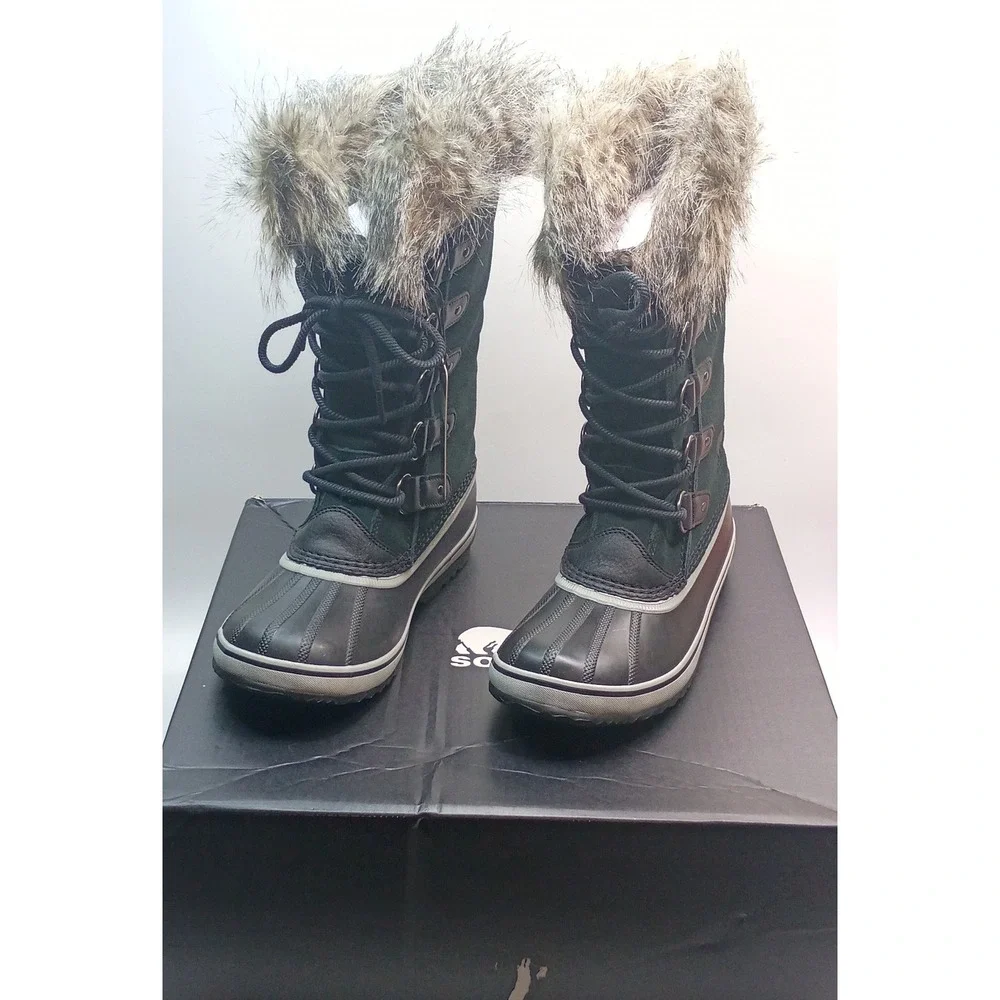 Sorel Joan of Arctic Boot Women Sz 10 Black Waterproof Insulated Faux Fur Suede